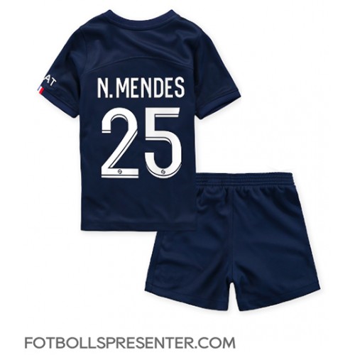 Paris Saint-Germain Nuno Mendes #25 Hemmatröja Barn 2022-23 Kortärmad (+ korta byxor)